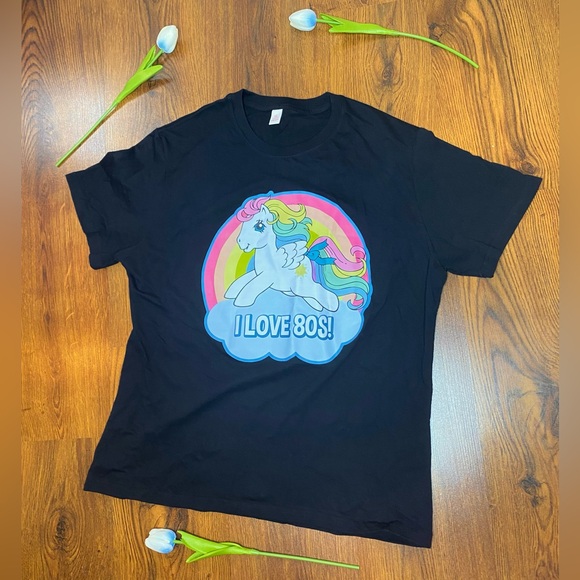 🎀🌷 Black 100% Cotton My Little Pony T Shirt with Rainbow “I love 80s” Design 🌷🎀 - Picture 3 of 6